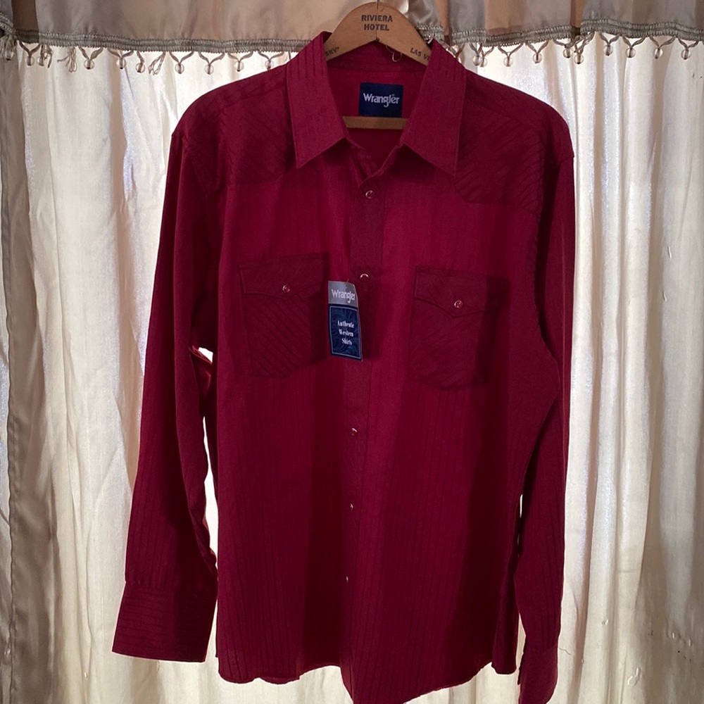 NWT wrangle snap western shirt maroon stripes design